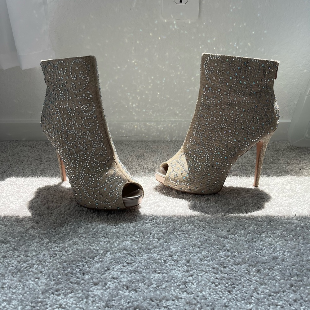 Lauren Lorraine Tan Peep Toe Heels